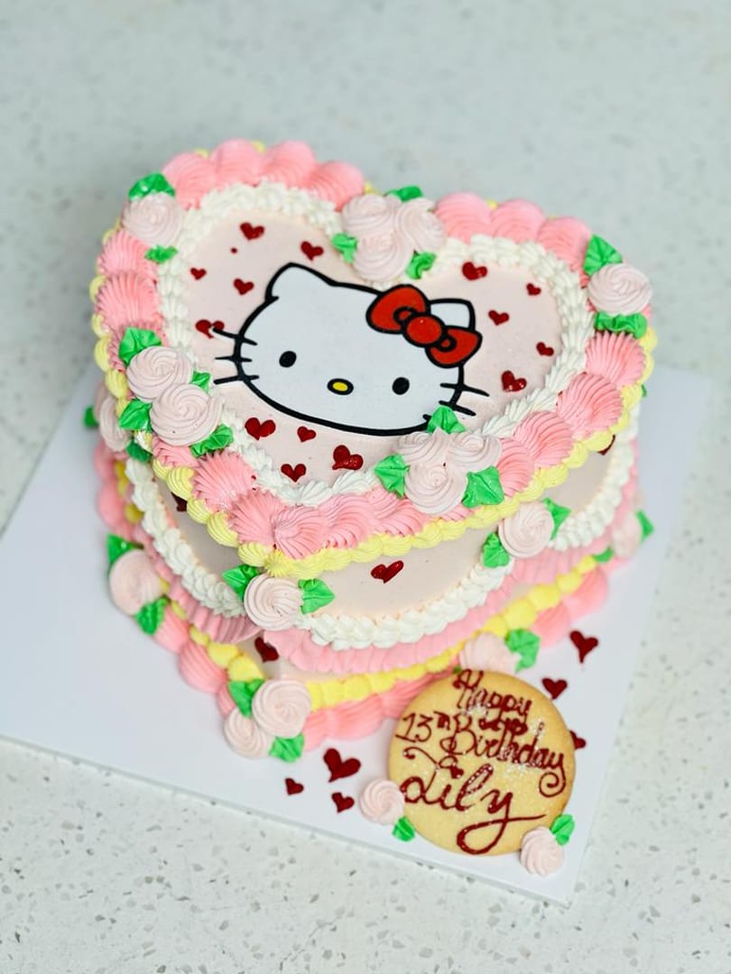 Hello Kitty heart birthday cake