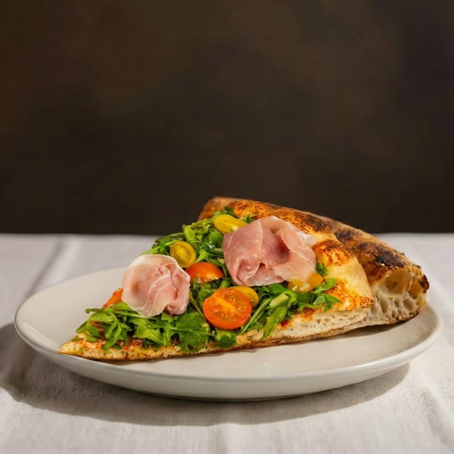 Prosciutto and Arugula Pizza - Slice.