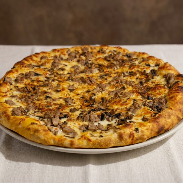 Porcini and Fennel Sausage Pizza.