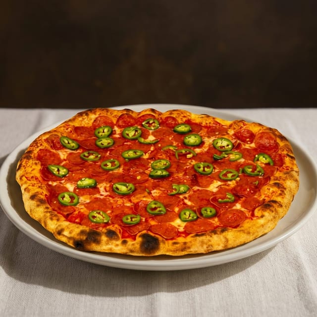 Spicy Salami and Jalapeno Pizza - Whole.
