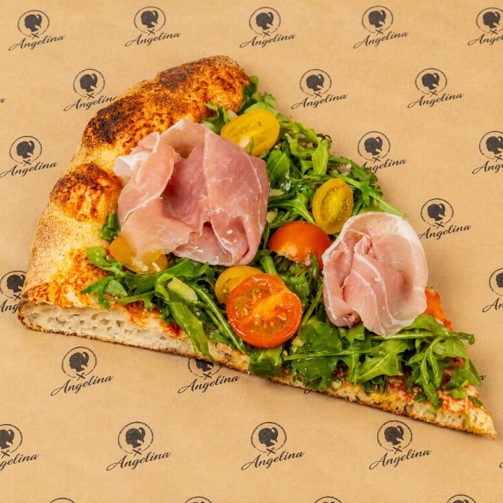 Prosciutto and Arugula Pizza - Slice.