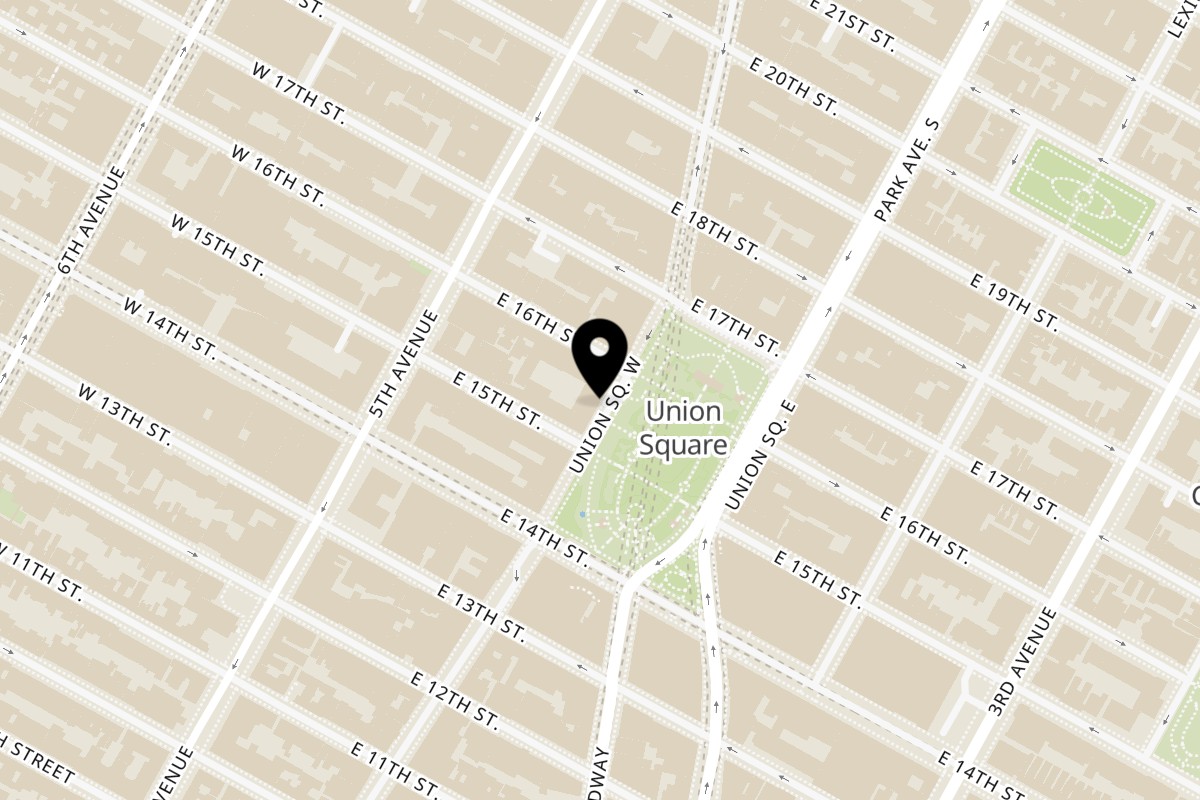 Map showing the location of Angelina Bakery Union Square on 25 Union Square West in New York
