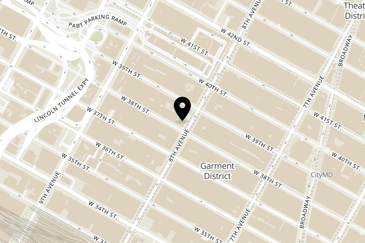 Map showing the location of Angelina Bakery 8th Avenue on 575 8th Ave in New York