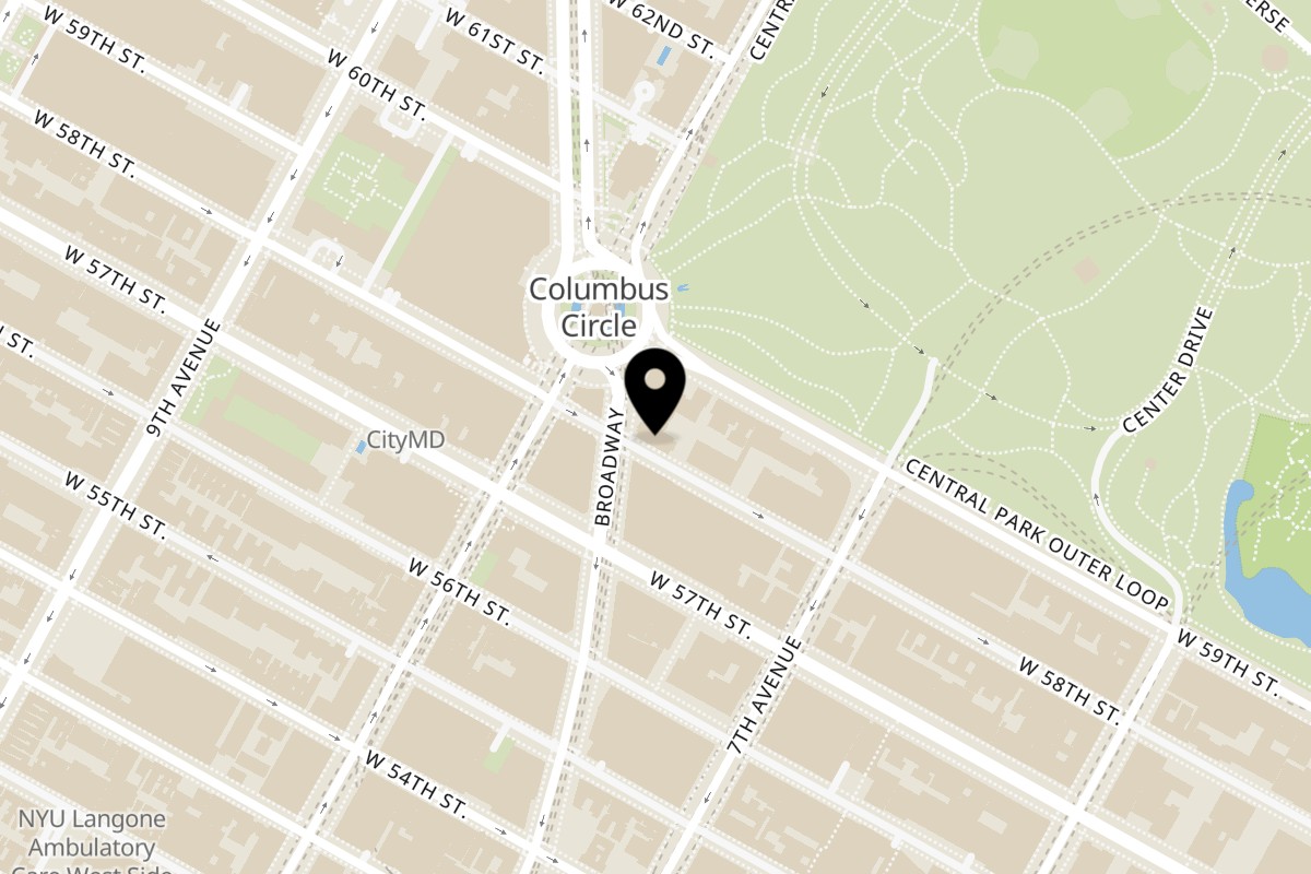 Map showing the location of Angelina Bakery Columbus Circle on 1796 Broadway in New York